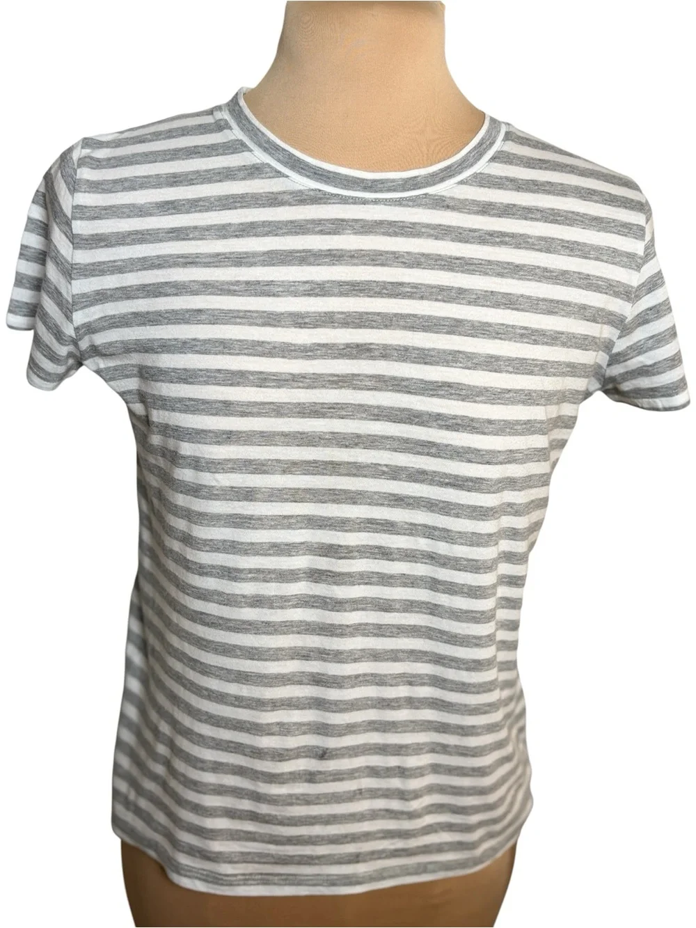 Vince Gray White Striped Pima Cotton Crew Neck Tee Shirt XS